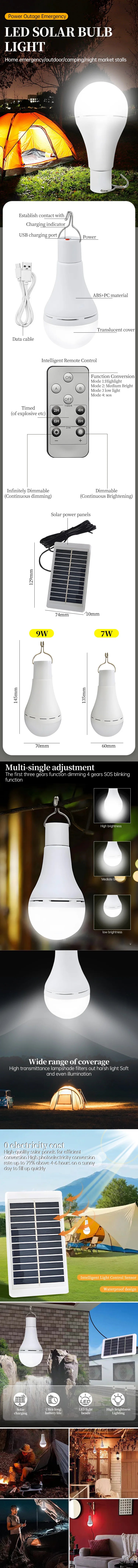 Solar Bulbs Lights Indoor Outdoor Energy Saving Bulb for Garden Yard Pathway Garage Solar Lamp LED Tent Lights Emergency Light