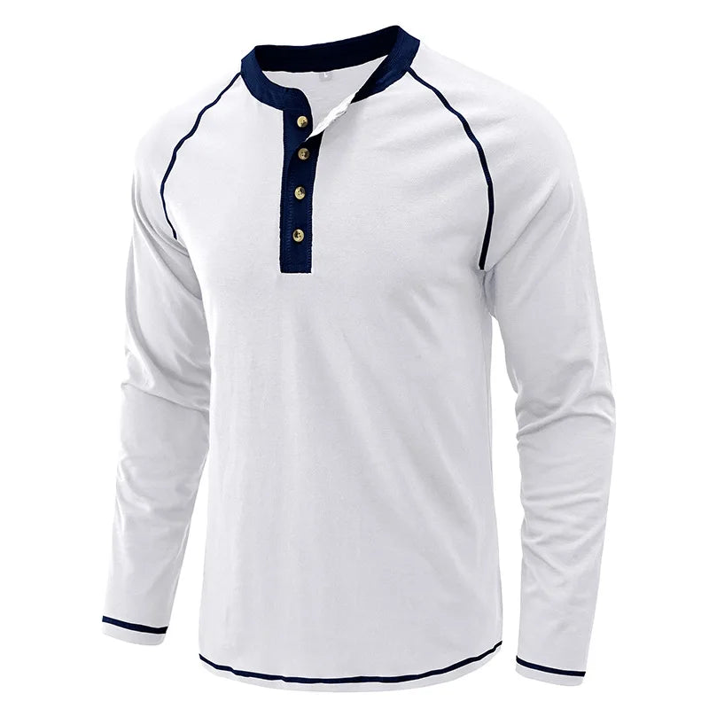Summer  Autumn Men's American Heavy Cotton Henry Shirt  Long Sleeve Fitness Tough Guy T-Shirt Casual  T Shirt for Men Clothing