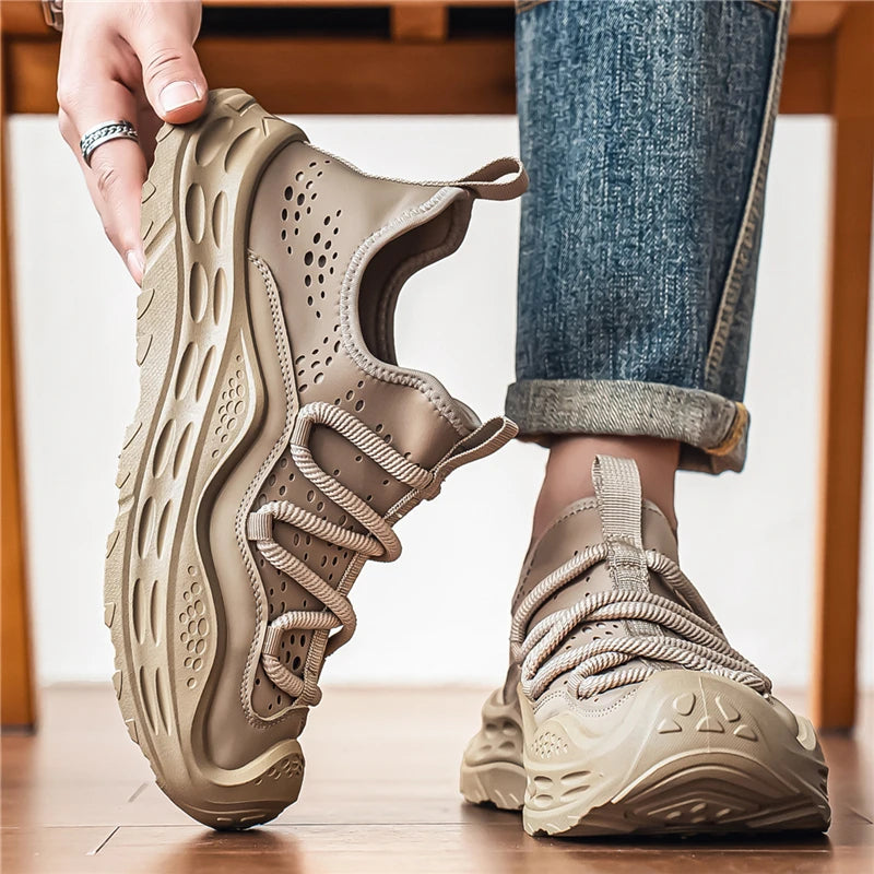 Spring Autumn New Mens Casual Shoes Fashion Anti Skid Wear Resistant Sports Sneakers Thick Sole Fashion Breathable Mesh Footwear