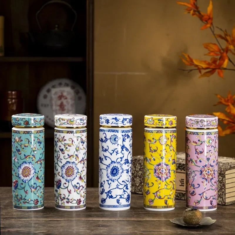 500ML Double-layer Ceramic Cups Enamel Thermos for Tea High-temperature Home Office Resistant Cups with Lids Portable Travel Mug