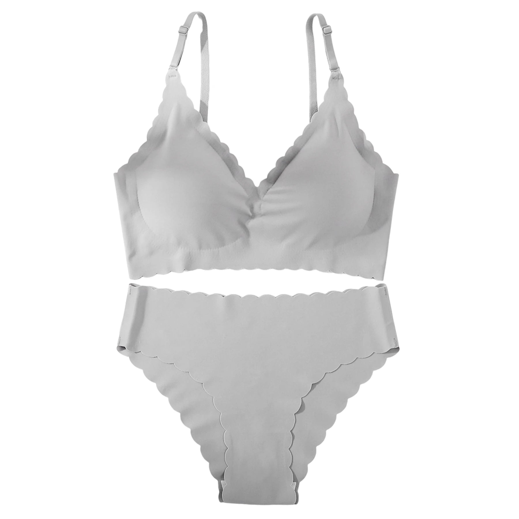 1 Set Solid Color Seamless Bra Panties Women Underwear Set Soft Breathable Removable Padding Ruffled Bralette Ultra-thin Briefs