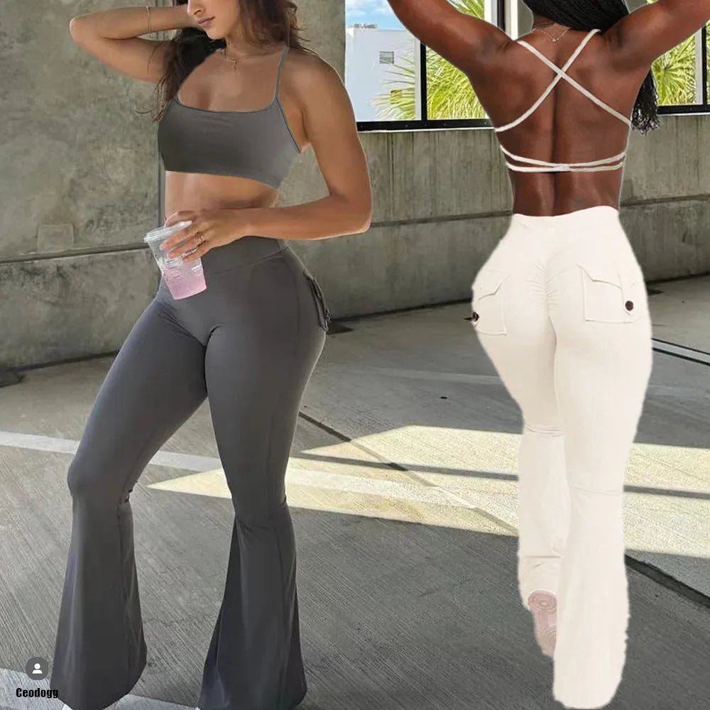 1/2PCS Fitness Cross Sport Bra Fitness Yoga Set Women High Waist Flare Leggings Female Workout Pant Tracksuit Gym Active Suits