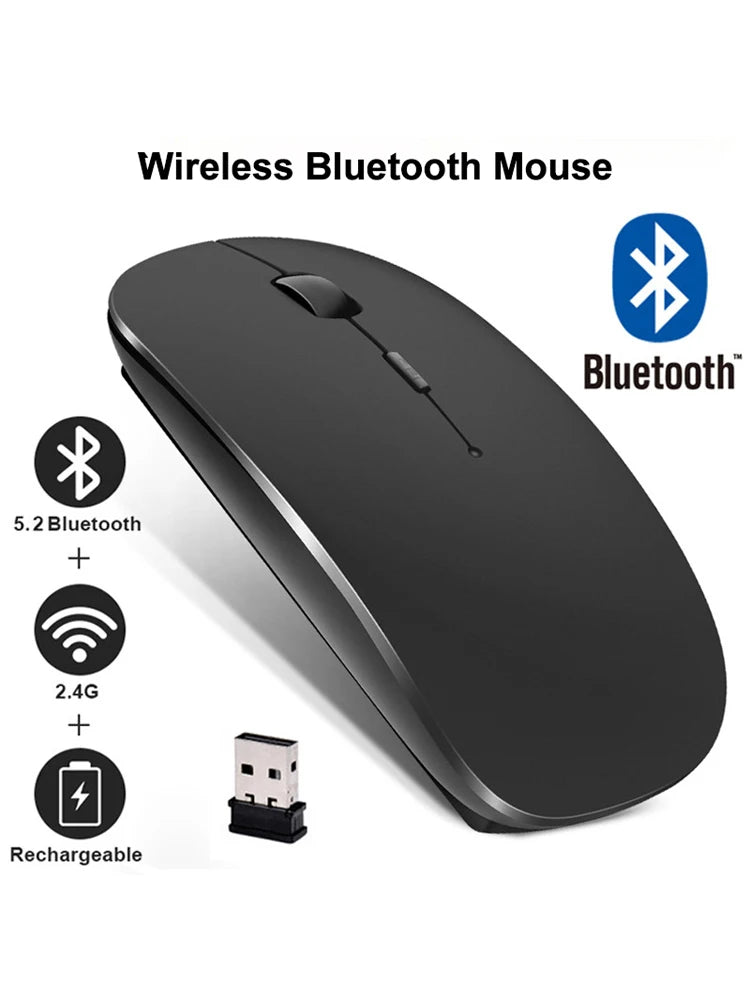 Wireless Bluetooth Mouse 2.4GHz Dual Modes RGB Rechargable Quiet Slim Wireless Mice Compatible For PC iPad Laptop PC Computer