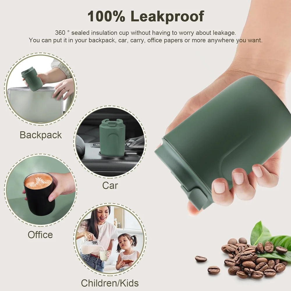 Insulated Water Bottle Thermal Coffee Travel Mug Tumbler Cup Stainless Steel Vacuum Insulated Thermos Flasks Leakproof Drinkware
