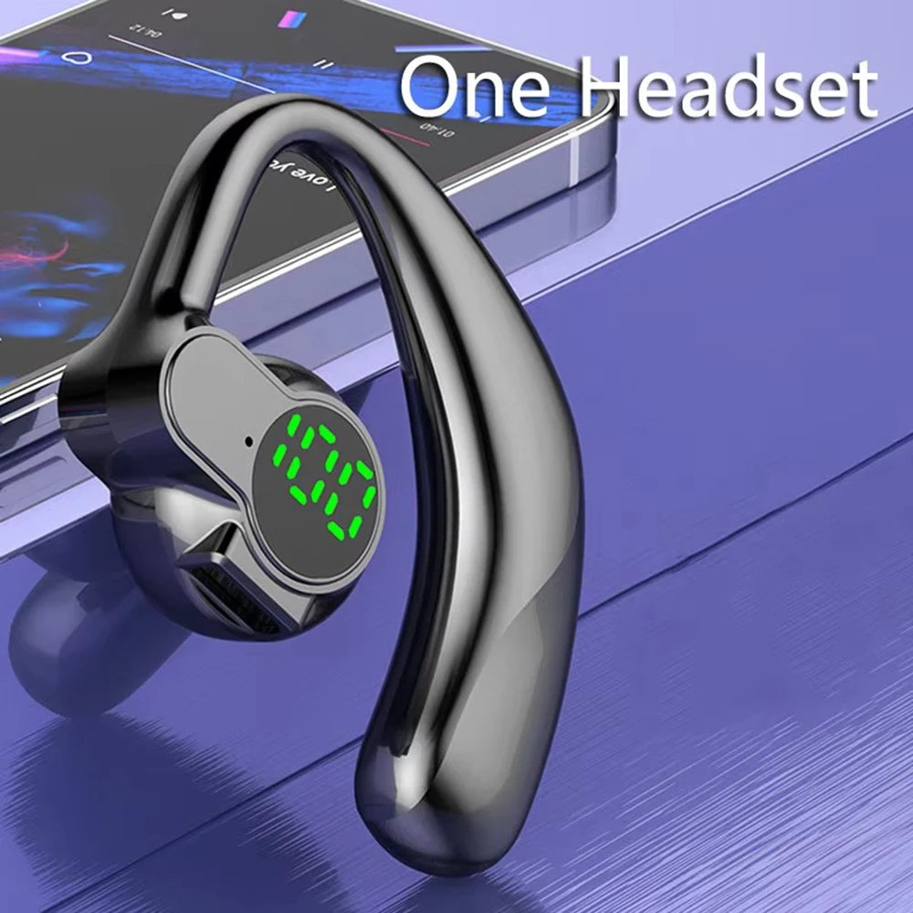 Bluetooth 5.4 Wireless Headphones Headset Handsfree Noise Cancelling Rotatable Sport Digital Display Single Ear Earhook Earphone