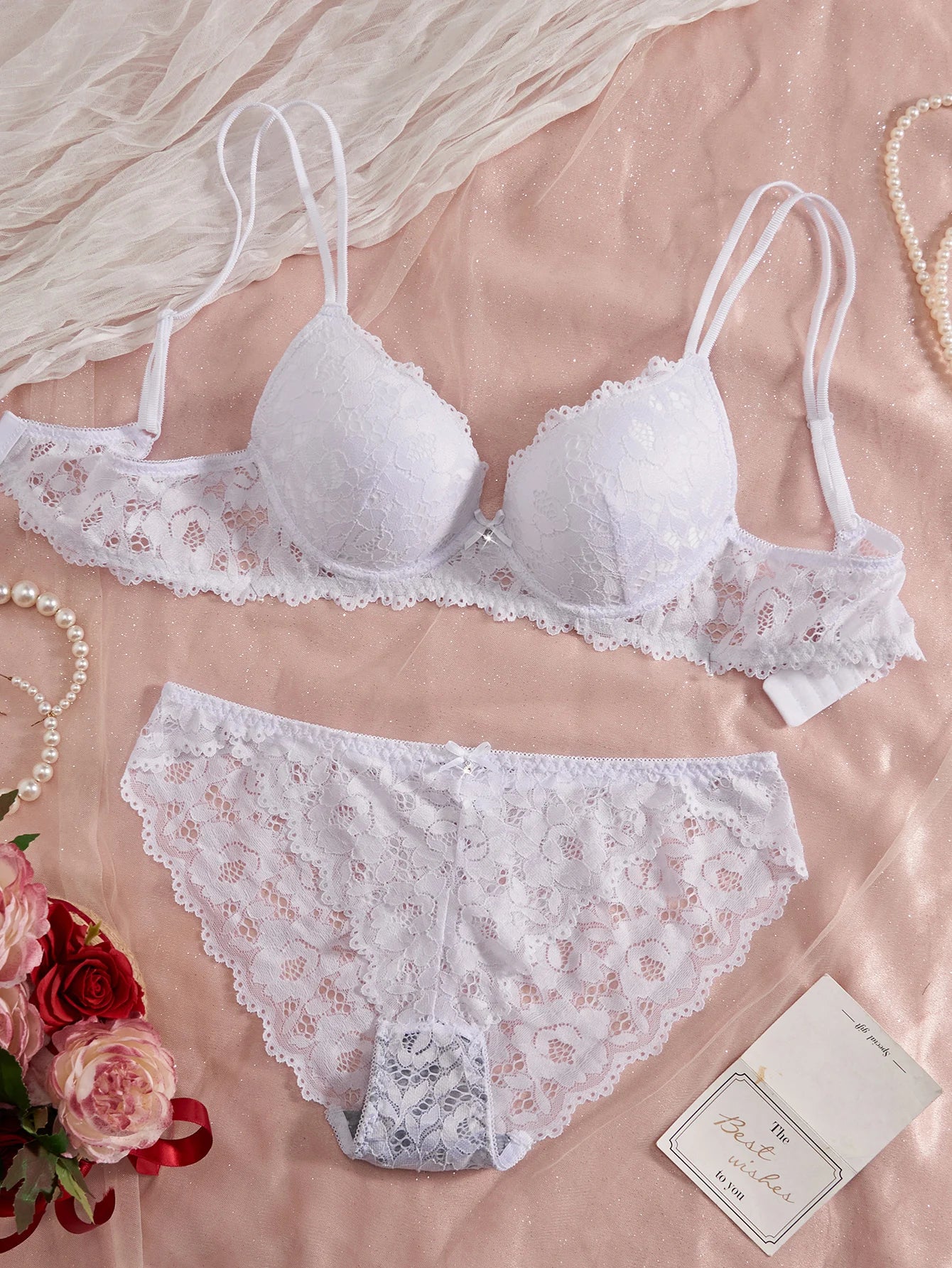 6-Piece Set Women's Bra and Panties Set Sexy Patterned Lace Patchwork No Lining Comfortable Fitting Women's Push-Up Bra Women's Underwear Set