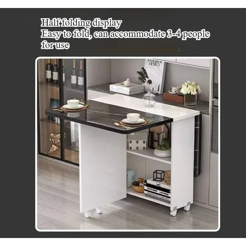 Folding dining table household small apartment movable pulley retractable rectangular simple multi-functional eating table
