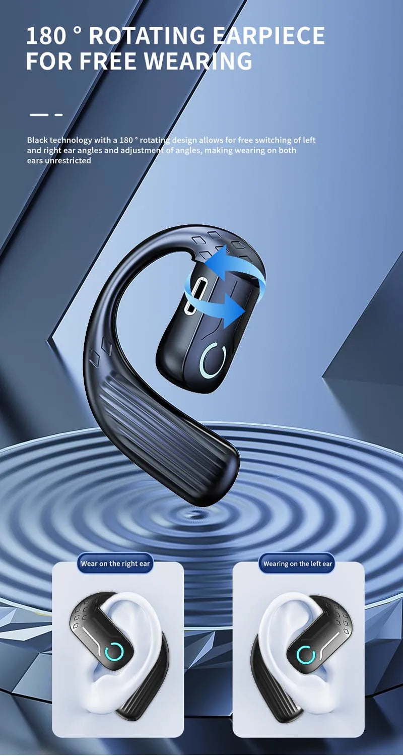 Bluetooth 5.2 Business Earphone Wireless Single Headphone with Mic Mini Ear Hook HiFi Stereo Music Earbud for Cellphone Car Call