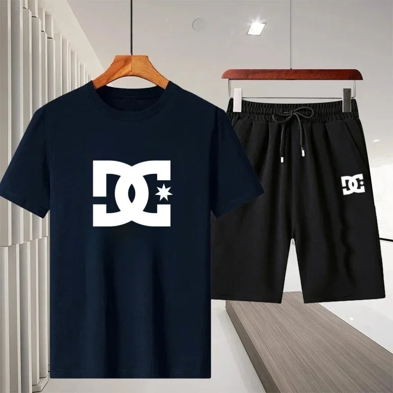 2026 Summer Men's Outdoor Leisure Sports Jogging Fitness Quick-Dry Set - Round Neck Short-Sleeved T-shirt and Shorts 2-Piece Set