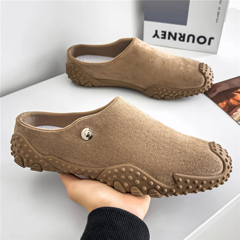 Fashion Slippers for Men Closed-toe Suede Slip Ons Shoes 2026 New Design Mens Casual Flats Loafers Comfortable Walking Shoes