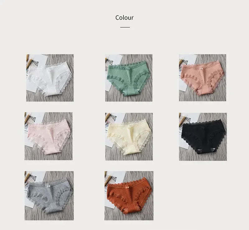 Lingerie Underwear Women Bow New Lace Panties Briefs Low Waist Solid Color Middle-Waisted Underpants Female Lingerie Briefs
