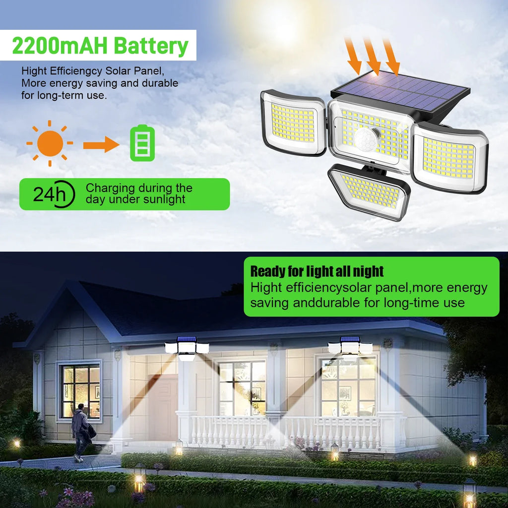 Solar Outdoor Lights 278LED IP65 Waterproof Motion Sensor Security Lights with Remote Control Solar Wall Lamp for Garden