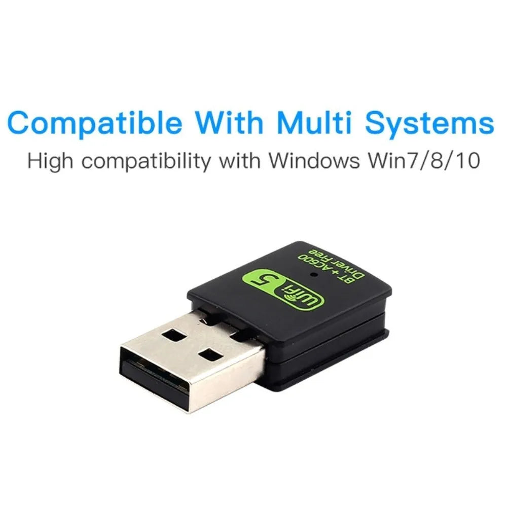 600Mbps Bluetooth 5.0 2 in1 Dongle Bluetooth USB2.0 Wifi Network Adapter Dual Band Free Driver Wireless Network Card Home Office