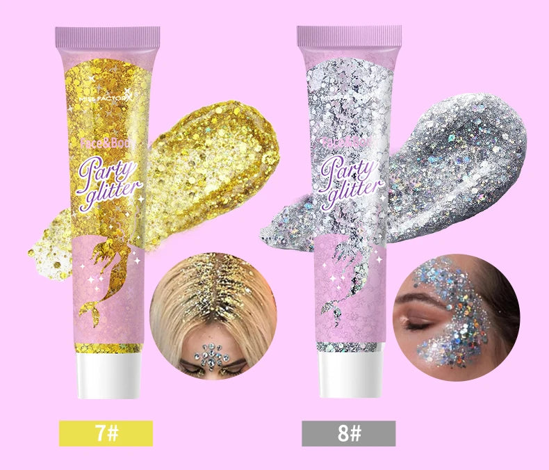 10 piece body glitter gel, carnival face glitter cosmetics suitable for women, shiny thick hair glitter, carnival accessories fo