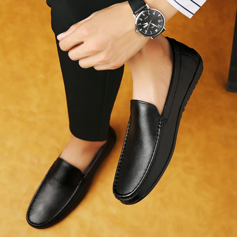 Men's Slip-on Shoes Men's Handmad Breathable Genuine Leather Dress Shoes Fashion Designer Classic Round Toe Soft Loafers mo-3275