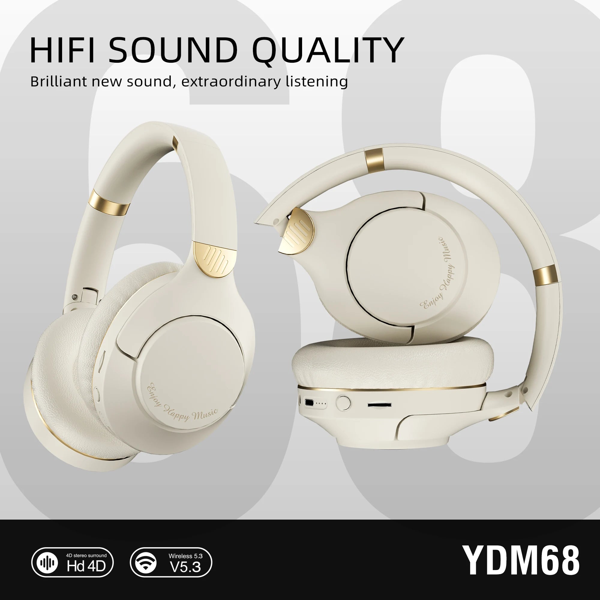 Original Bluetooth 5.3 Headphones Hi-Res Audio Over-Ear Wireless Bluetooth Earphones Professional Stereo Headset Support TF card