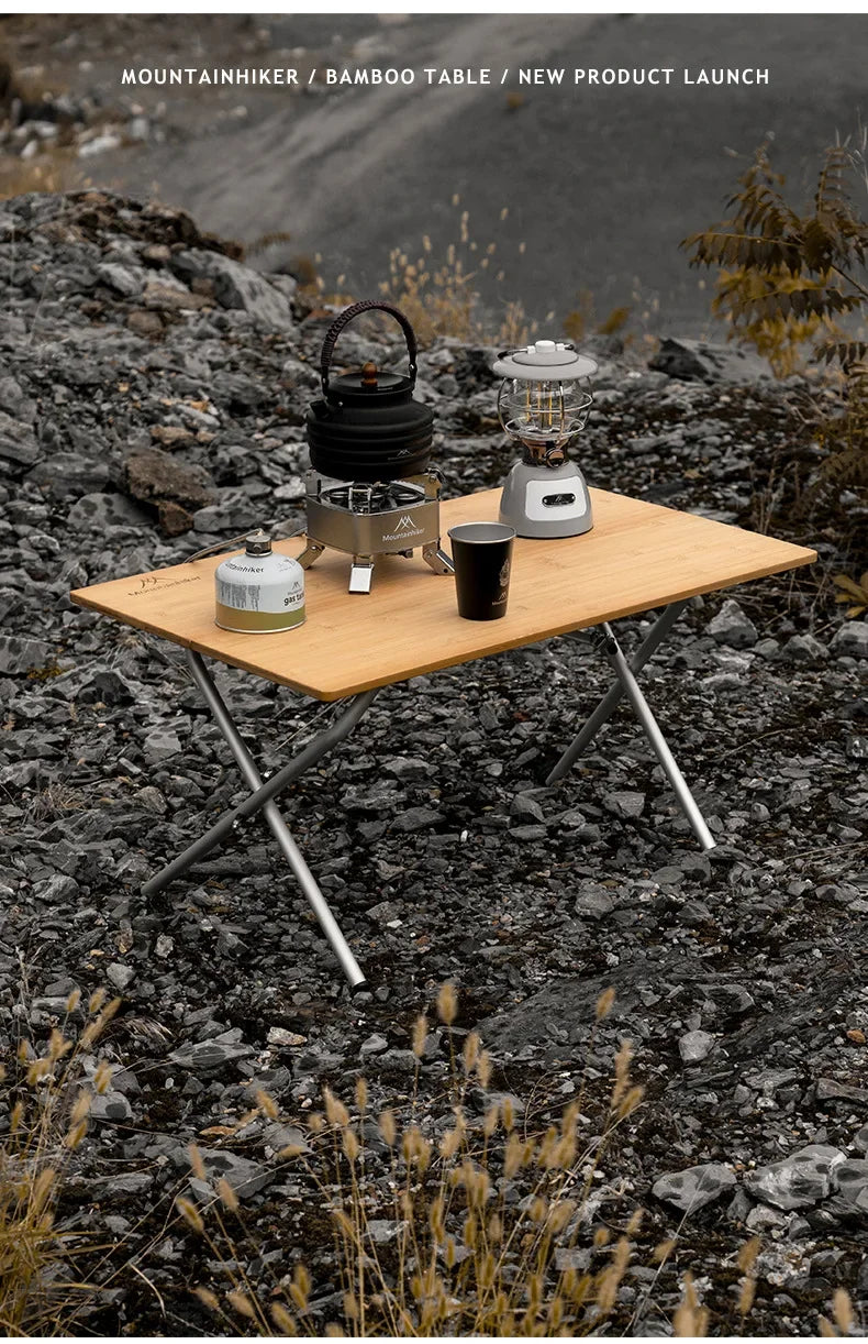 MOUNTAINHIKER Outdoor Camping Bamboo 2/3 Folding Table Portable Fast Storage Folding Desk Outdoor Dining Table Picnic BBQ Table