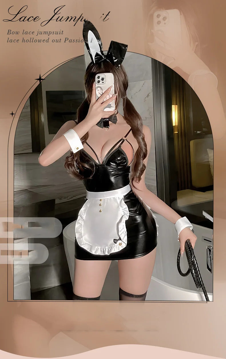 Lingerie Anime COS Rabbit Girl Role Play Kitchen Girl Pure Desire Servant Patent Leather Uniform sexy tоy lion costume for women