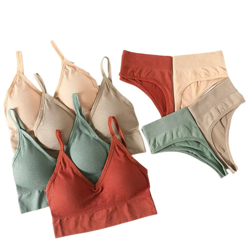 Women Bra And Panties Set Sports Seamless Bra Set Sexy G-String Thong Sexy Lingerie Set Fitness Crop Top Underwear Intimates