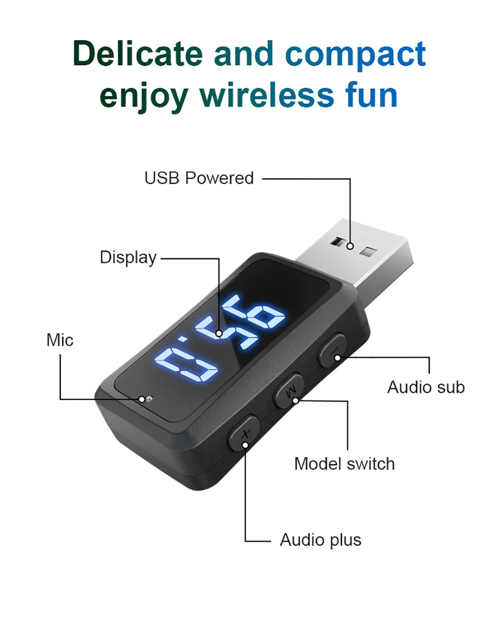 USB Bluetooth 5.3 5.4 Adapter USB Dongle Wireless Music Audio Receiver Transmitter Handsfree Call With Mic LED Display For Car