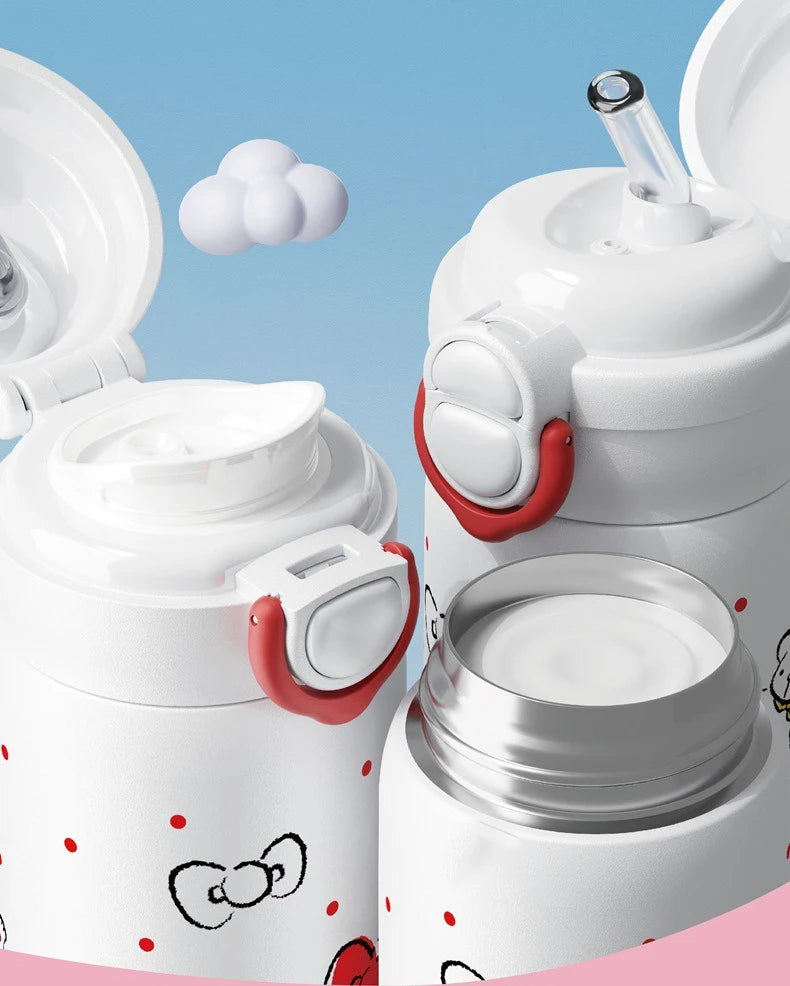 X&W Sanrio Thermal Cup Insulated Mug Kuromi Thermos Cups 316 Stainless Steel Double Drinking Straw Cup Portable Water Bottles