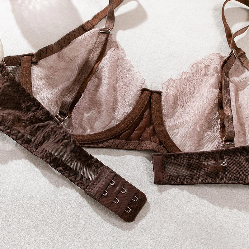 Women Bra and Briefs Sets Lace Flower Embroidery Sexy Perspective Underwire Erotic Lingerie Panty Two-Piece Underwear Set 2026
