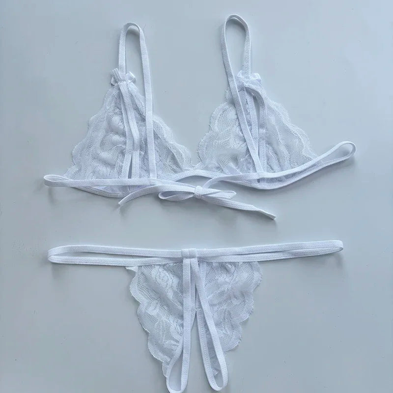 Sexy Lace-up Lingerie Set Women Hot Open Crotch Transparent Sexy Bra and Panty Sets Sex Temptation Erotic Couples Date Underwear
