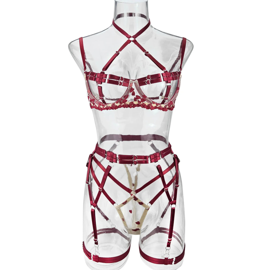 Lingerie Double color splicing strap complex heavy craft underwear 5-piece set Fantasy clothing sexy woman clogs xxx sexy set