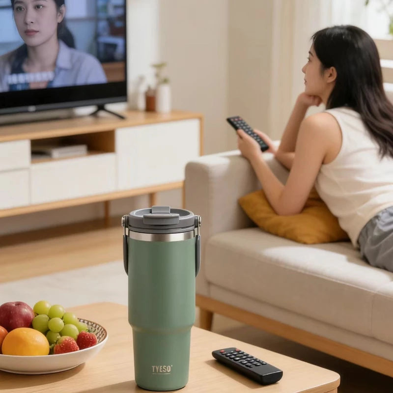 900ml Stainless Steel Thermos Cup  Portable Handle, Cold and Heat Preservation, Office Sports Outdoor Tumbler