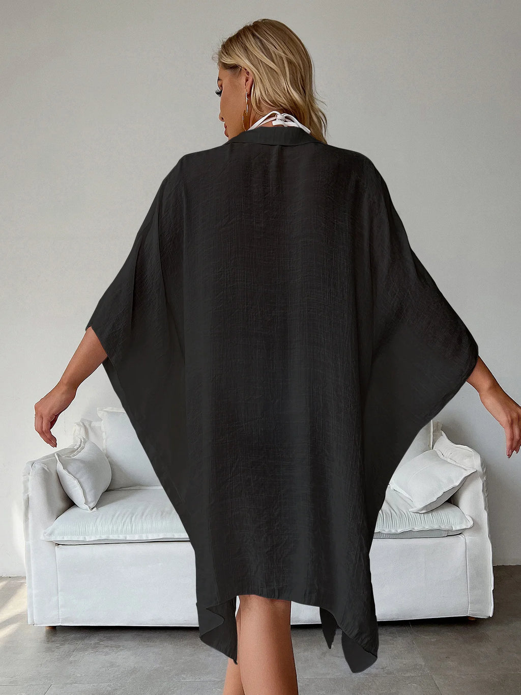 Summer Casual  Sunscreen Beach Dress Woman Bikini Cover-up Swimsuit Solid Sexy Beachwear Loose Cardigan Sun Protection Dresses