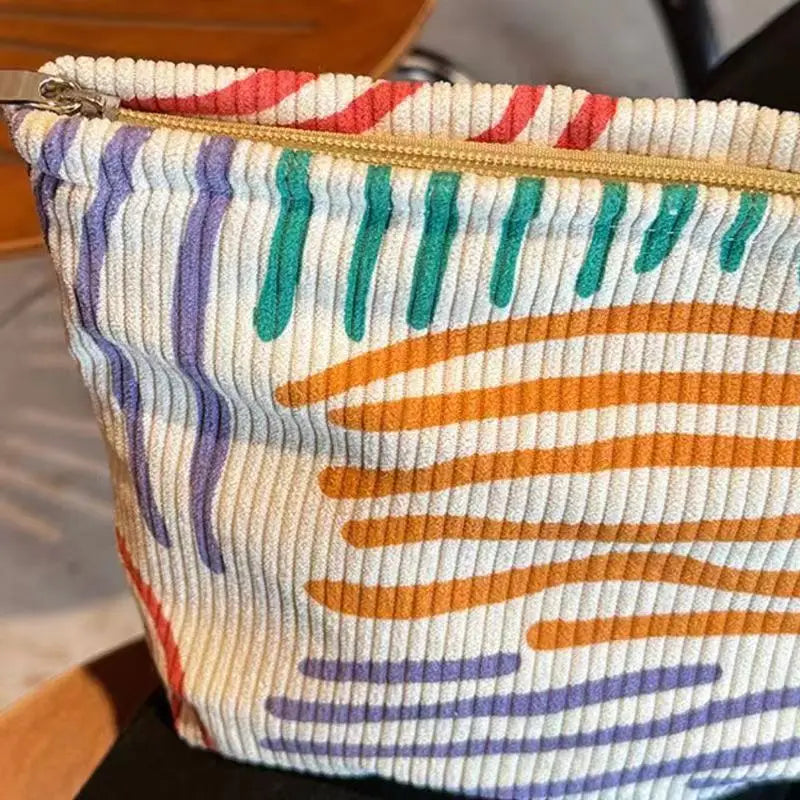 Corduroy Women Cosmetic Bag Large Capacity Makeup Storage Bag Travel Portable Organizer Zipper Wash Bag