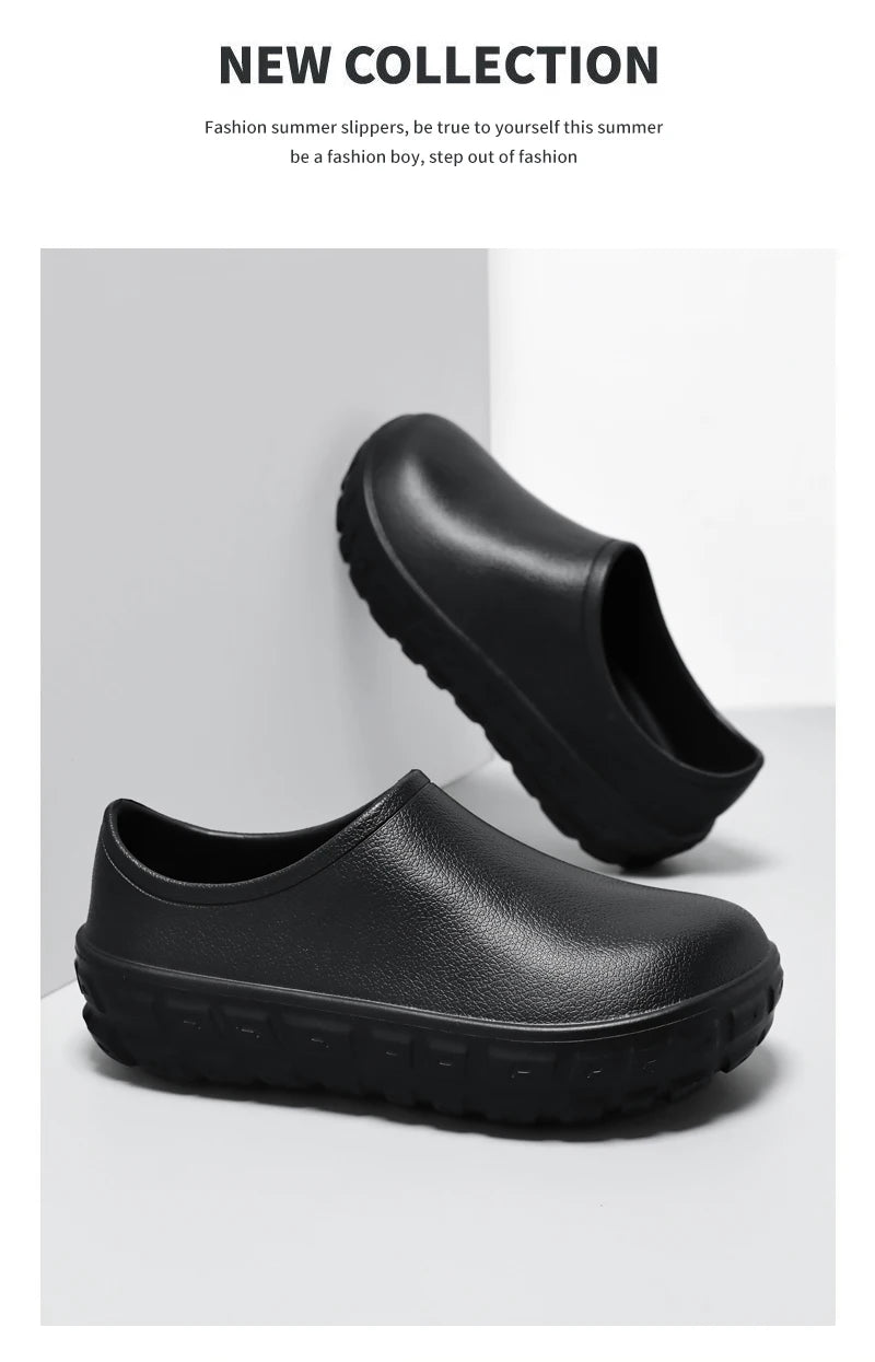 A Pair of Summer Men's Toe-Toe Shoes, Wear-Resistant, Non-Slip Work Shoes, Waterproof and Oil-Proof, Special for Hotels, Durable, Kitchen, Canteen, Chef
