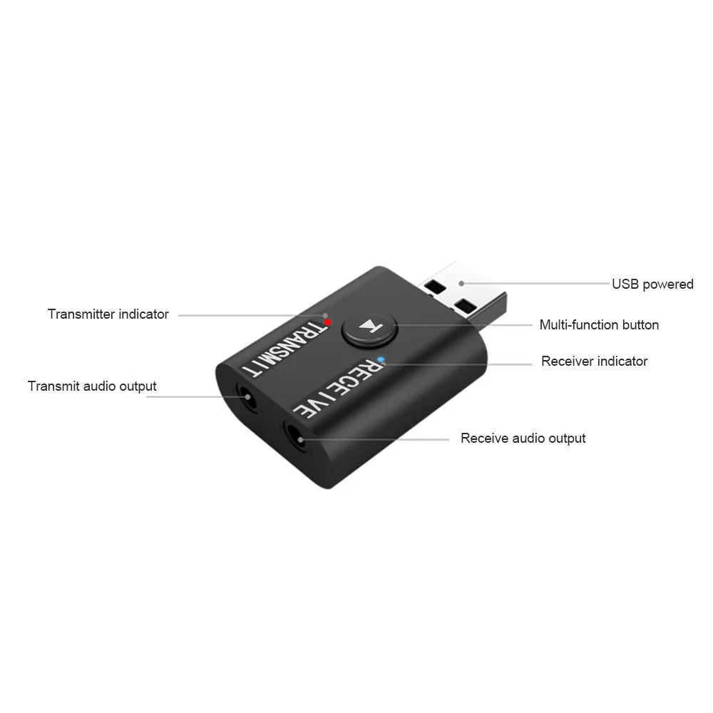Wireless Bluetooth-Compatible 5.0 2-in-1 USB Audio Receiver Transmitter Double 3.5mm Jack Audio Dongle Adapter for Car Laptop TV