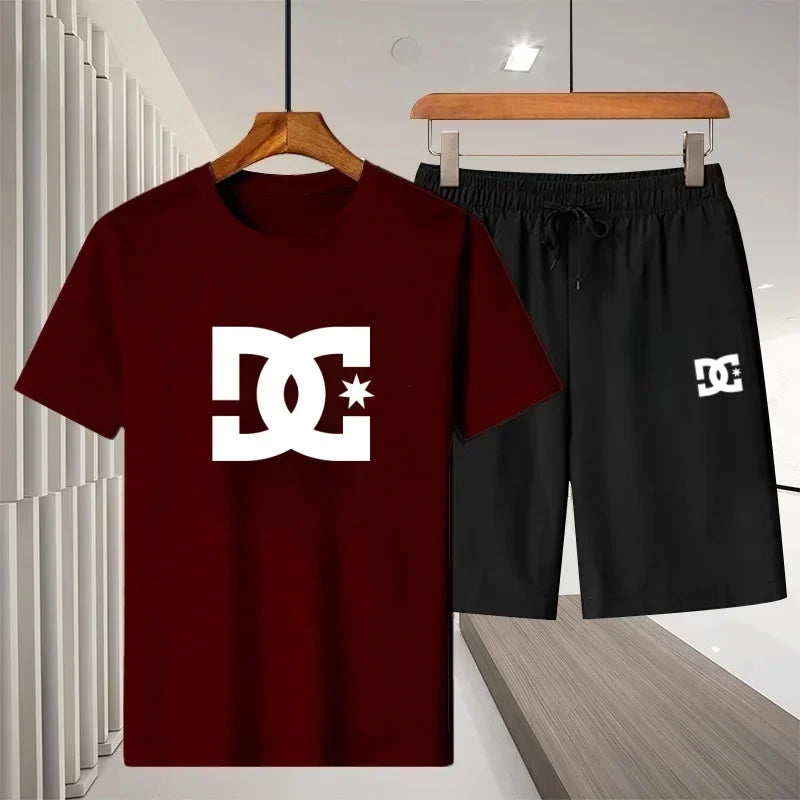 2026 Summer Men's Outdoor Leisure Sports Jogging Fitness Quick-Dry Set - Round Neck Short-Sleeved T-shirt and Shorts 2-Piece Set