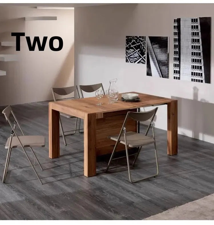 Solid Wood Folding Dining Table, Retractable, Nordic, Rectangular Foldable, Household, Apartment Invisible Dining Customizable