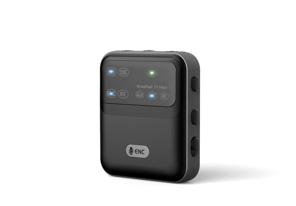 Bluetooth 5.4 Audio Transceiver LE Audio, Broadcast 1TX To 100+ RX Devices Sharing, Clip-On Design AAC/aptX-AD/LC3,USB/AUX/MIC