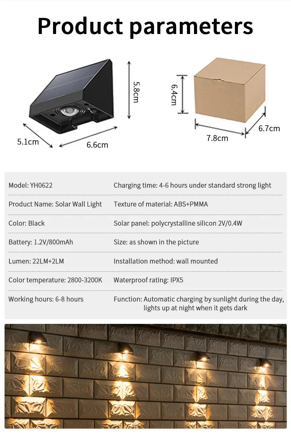 Solar Wall Light Outdoor Garden Lights Solar Powered Waterproof Solar Porch Lights Wireless Wall Mount Lights for Yard Balcony