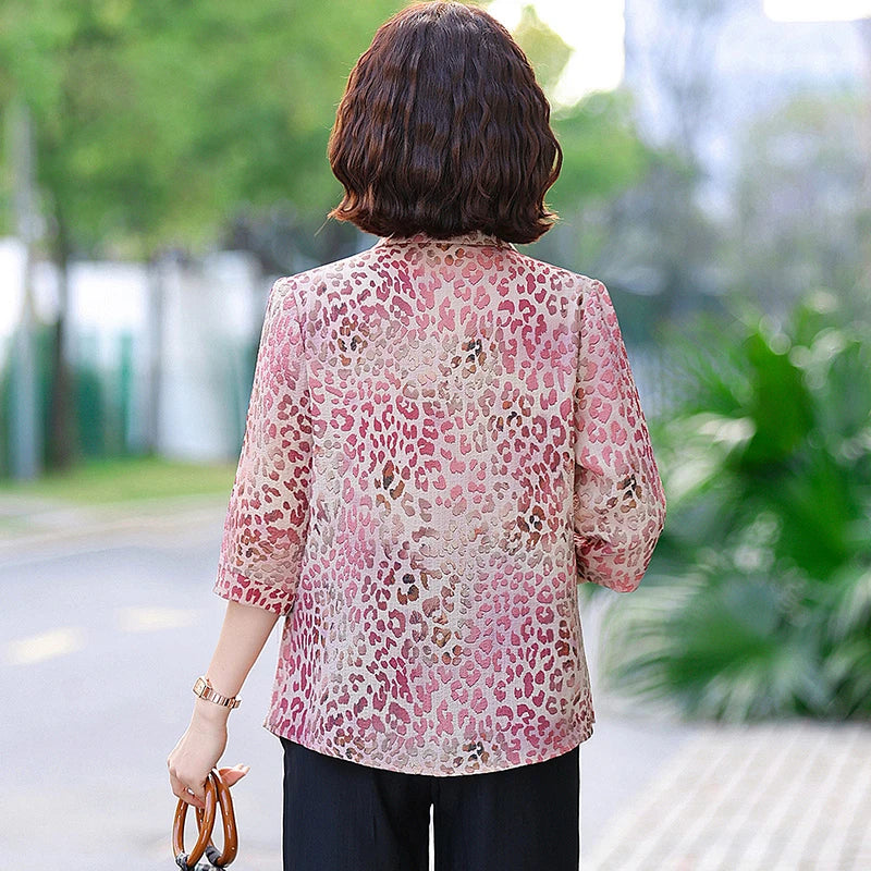 Summer Plus Size Shirt For Women's 2025 Printed Loose Top Mulberry Silk Blended Vacation Work Women's Clothing
