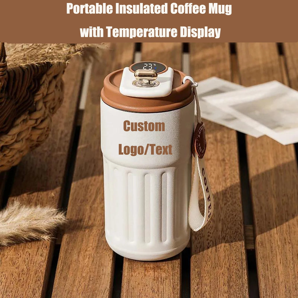 Personalized Portable Coffee Thermal Cup Digital Temperature Travel Car Bottle Custom Logo Text Drinkware for Mom Dad Christmas