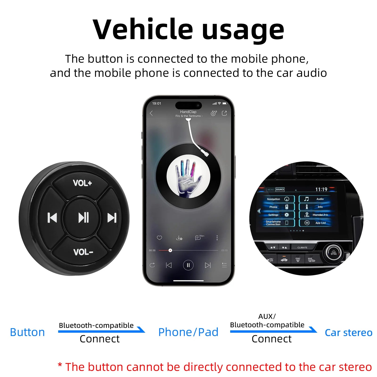 Bluetooth-compatible Car Motorcycle Bike Wireless Steering Wheel Remote Control Music Player  Media Button For IOS Android Phone