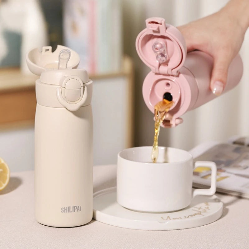 350ML Thermal Water Bottle Coffee Tumbler 316 Stainless Steel Thermos Bottle Dual Drink Vacuum Insulated Flask Straw Cup