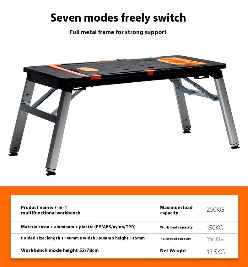 Multifunctional Folding Work Table Portable Trolley Folding Cart With Wheels Workshop Tool Outing Handcart Multifunctional Fold
