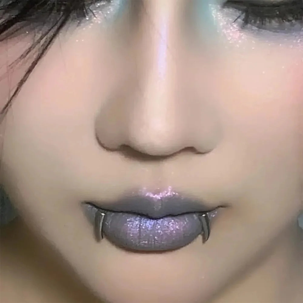 Stainless Steel Personalised Sharp Teeth Fake Piercing Lip Ring Punk Exaggerated Jewelry for Women Gothic Face Jewelry Decor