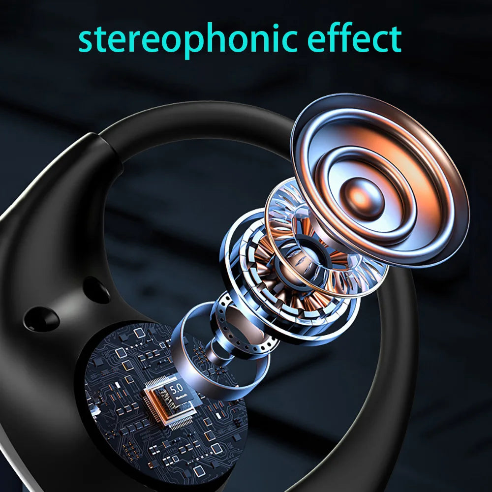 Bluetooth 5.4 Ear Hook Wireless Earphones TWS HiFi Stereo, Waterproof LED Display, Long Standby Touch Control Earbuds for Sports