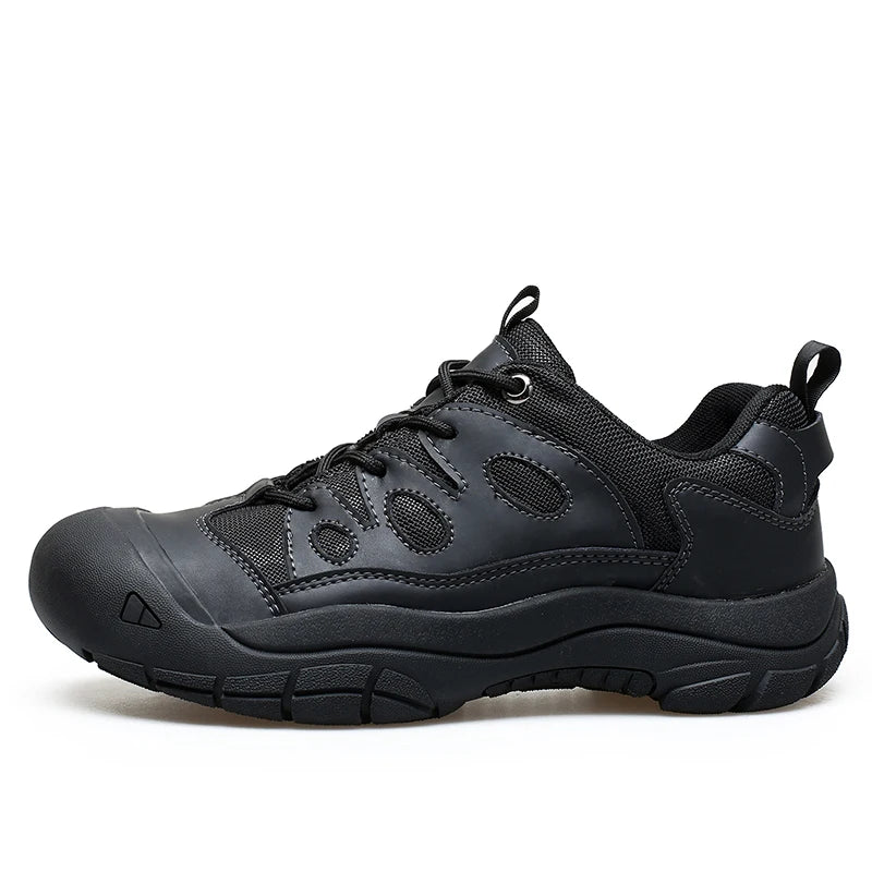 Men's New Outdoor Closed-Toe Casual Hiking and Mountaineering Shoes,Low-Top Style with Laces, Rubber Anti-Slip Sole, Solid Color