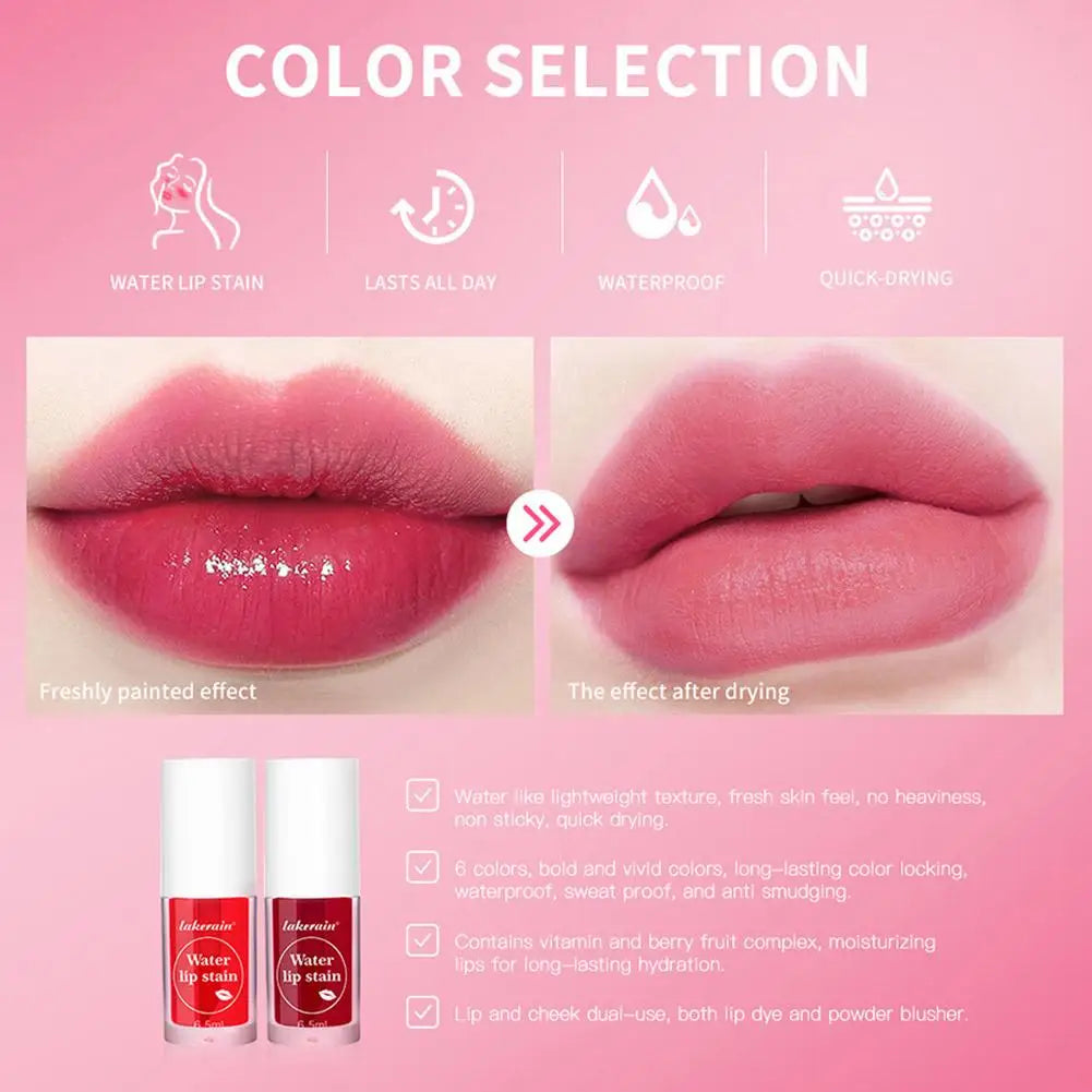 Lakerian Water Lip Stain Moisturizing Water Tint Lip Glaze Long Lasting Hydration Non-Stick Waterproof Lip Tint Natural Makeup