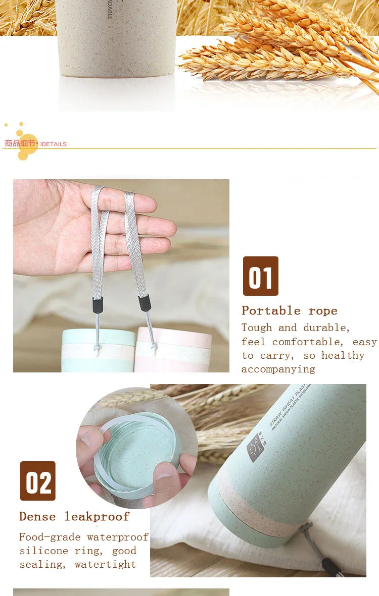 Portable 300ml Thermos Bottle Healthy Plastic Wheat Fiber Cup Double Layer Thermal Mug Office Coffee Tea Water Bottle Travel Mug