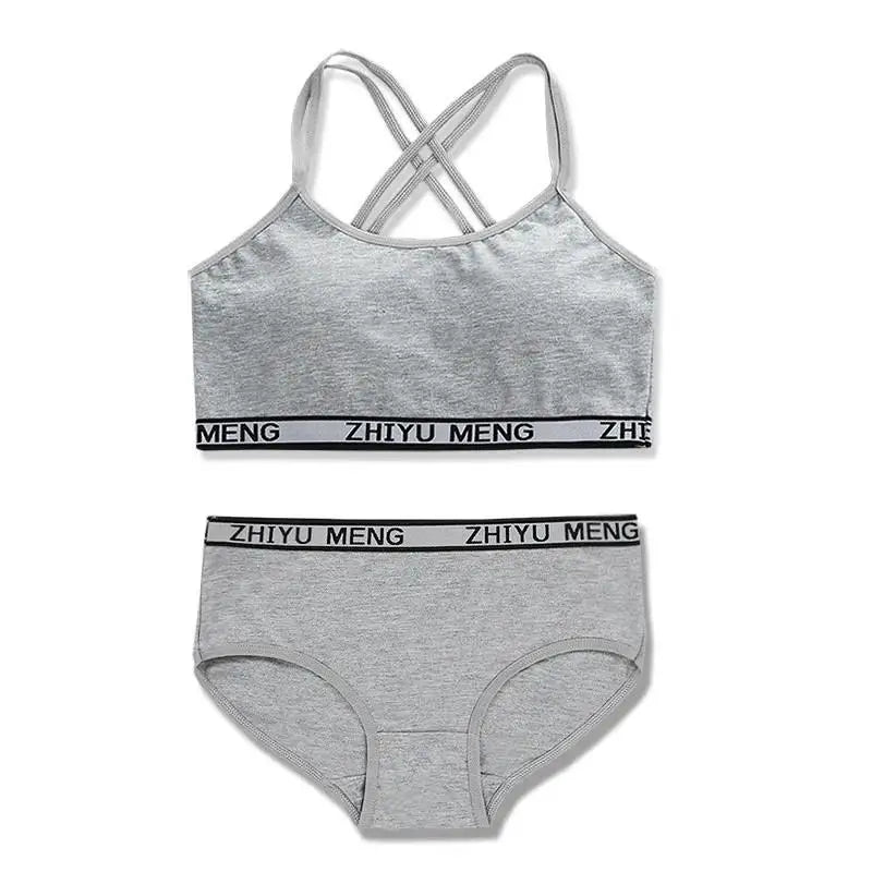 Teenag Girls Training Bras Panties Sets Kids Cotton Underwear Set School Students Bra Vest and Panties Children Sports Bra 8-16Y