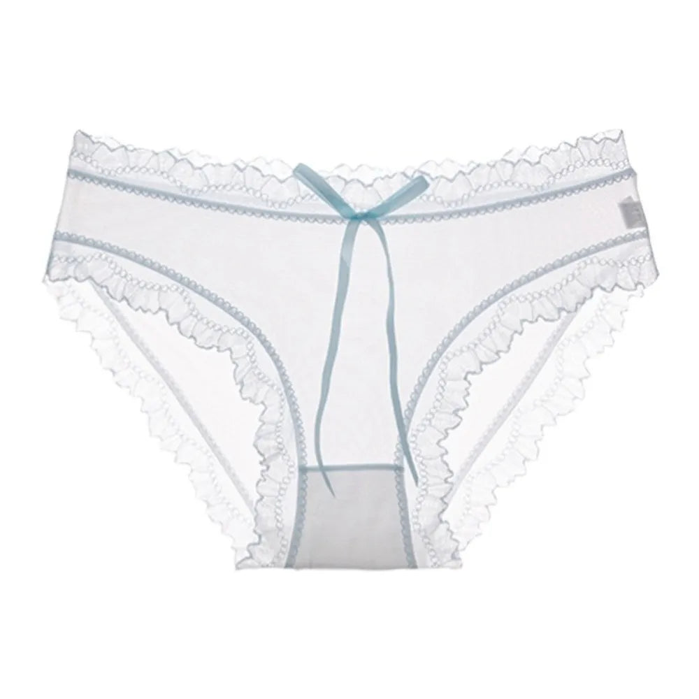 Lingerie Low Waist Lace Panties Ice Silk Bow Underwear for Women Cotton Crotch Seamless Panties Girl
