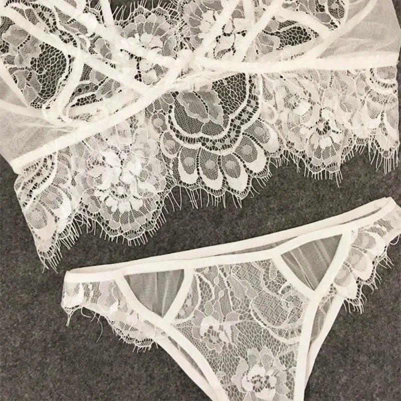Lingerie Set Plus Size Hot Underwear Women Set Bra&Panty Thong Set Transparent Lingere Lace Black Open Intimates